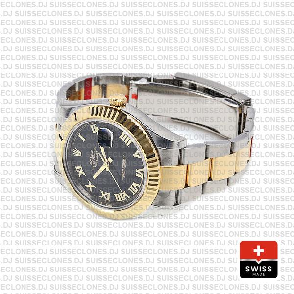 Rolex Datejust Ii 2 Tone Black Dial Gold Roman Markers 41mm 116333 Swiss Replica