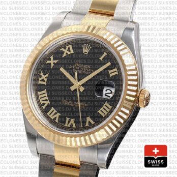 Rolex Datejust Ii 2 Tone Black Dial Gold Roman Markers 41mm 116333 Swiss Replica