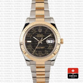 Rolex Datejust Ii 2 Tone Black Roman 41mm 116333 Swiss Replica