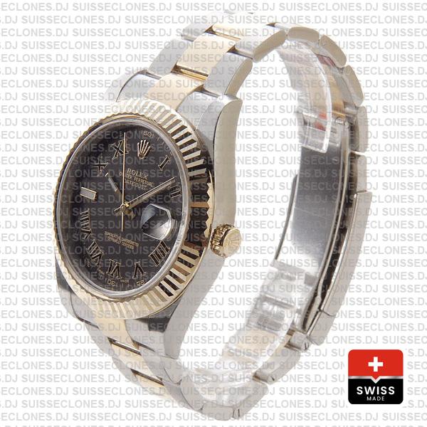 Rolex Datejust Ii 2 Tone Black Roman 41mm 116333 Swiss Replica