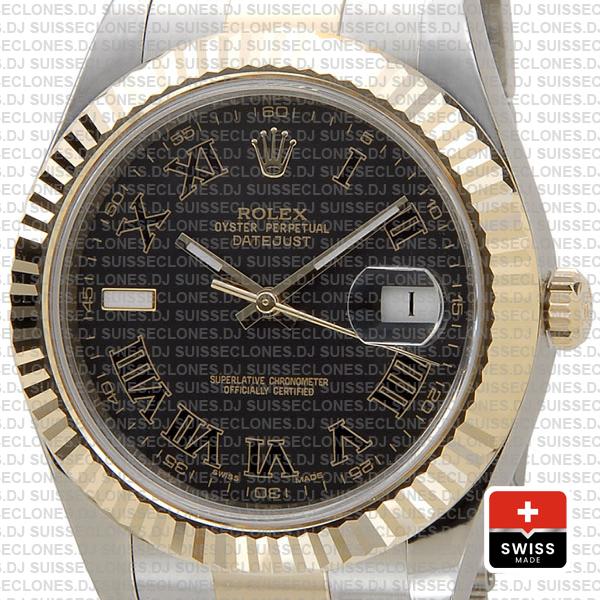 Rolex Datejust Ii 2 Tone Black Roman 41mm 116333 Swiss Replica