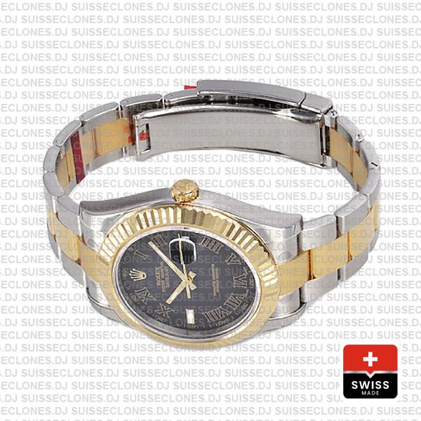 Rolex Datejust Ii 2 Tone Black Roman 41mm 116333 Swiss Replica
