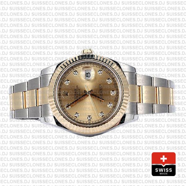 Rolex Datejust Ii 2 Tone Diamond Markers Gold Dial 41mm 116333 Swiss Replica