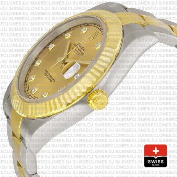 Rolex Datejust Ii 2 Tone Diamond Markers Gold Dial 41mm 116333 Swiss Replica