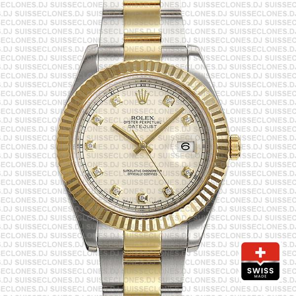 Rolex Datejust Ii 2 Tone Diamond Markers White Dial 41mm 116333 Swiss Replica
