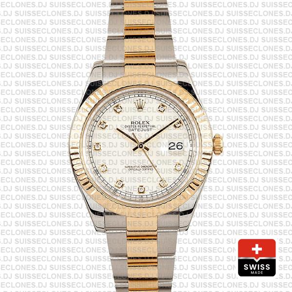 Rolex Datejust Ii 2 Tone Diamond Markers White Dial 41mm 116333 Swiss Replica