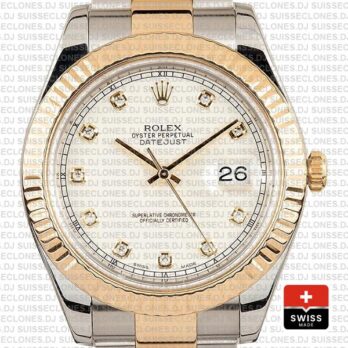 Rolex Datejust ΙΙ Two-Tone 18k Yellow Gold, 904L Steel Fluted Bezel Ivory White Dial Diamond Markers 41mm Watch