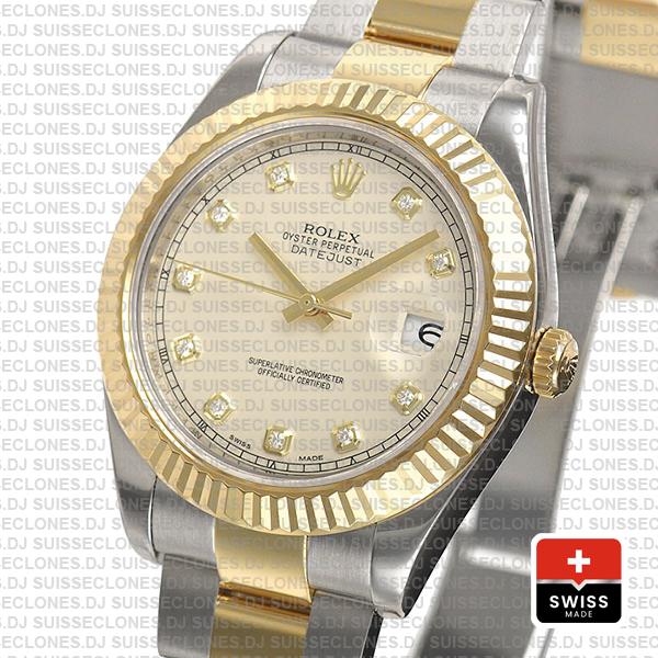 Swiss Rolex Datejust ΙΙ Two-Tone Ivory White Diamond Swiss Replica Watch