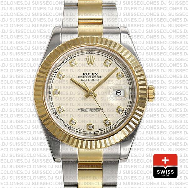 Swiss Rolex Datejust ΙΙ Two-Tone Ivory White Diamond Replica