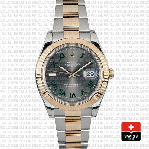 Rolex Datejust Ii 2 Tone Green Roman 41mm 116333 Swiss Replica