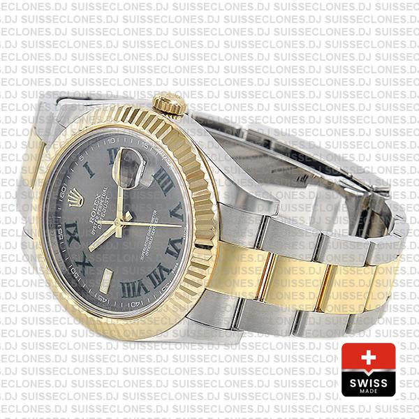 Rolex Datejust Ii 2 Tone Green Roman 41mm 116333 Swiss Replica