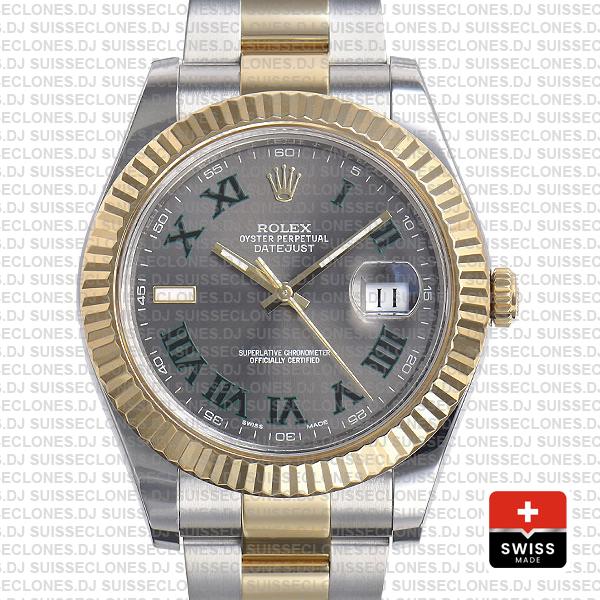 Rolex Datejust Ii 2 Tone Green Roman 41mm 116333 Swiss Replica