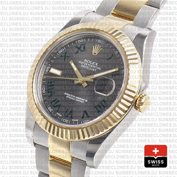 Rolex Datejust Ii 2 Tone Green Roman 41mm 116333 Swiss Replica