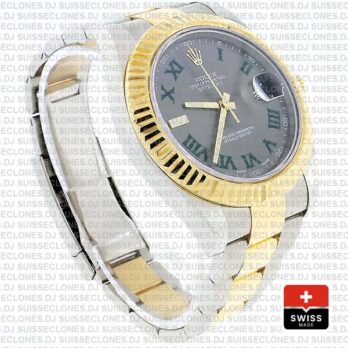 Rolex Datejust ΙΙ Two-Tone 18k Yellow Gold, 904L Steel Fluted Bezel Slate Grey Dial Green Roman Markers 41mm