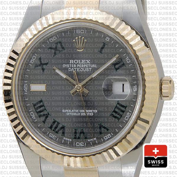 Rolex Datejust ΙΙ Two-Tone 18k Yellow Gold, 904L Steel Fluted Bezel Slate Grey Dial Green Roman Markers 41mm Replica