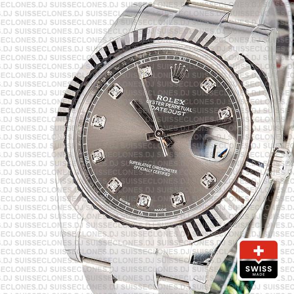 Rolex Datejust Ii Steel 18k White Gold Black Diamonds 41mm 116334 Swiss Replica