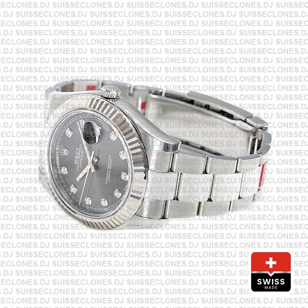 Rolex Datejust Ii Steel 18k White Gold Black Diamonds 41mm 116334 Swiss Replica