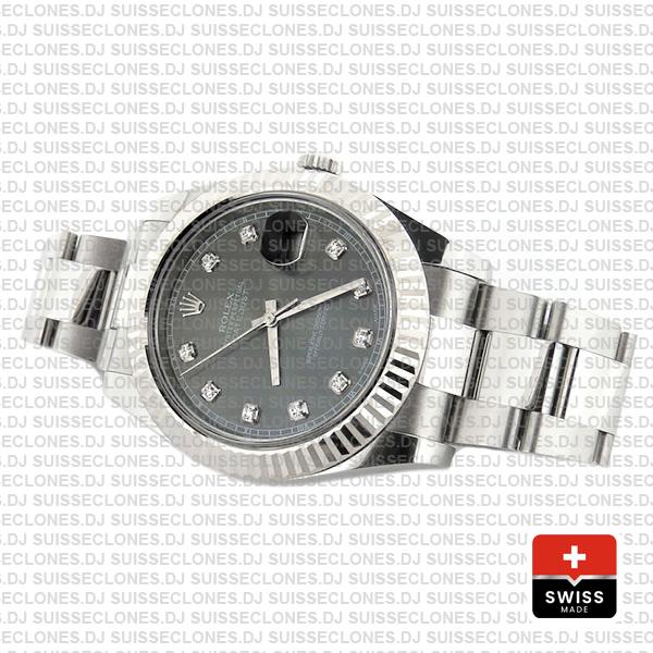 Rolex Datejust Ii Steel 18k White Gold Black Diamonds 41mm 116334 Swiss Replica