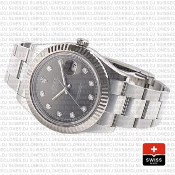 Rolex Datejust Ii Steel 18k White Gold Black Diamonds 41mm 116334 Swiss Replica