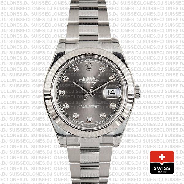 Rolex Datejust ΙΙ Oyster Dark Rhodium Grey Dial Diamond Markers 904L Steel