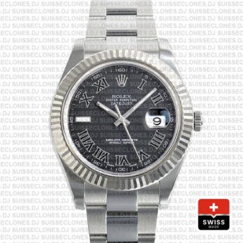 Rolex Datejust Black Roman Dial Replica Watch, the Black Dial 41mm Roman Numerals, Fluted Bezel