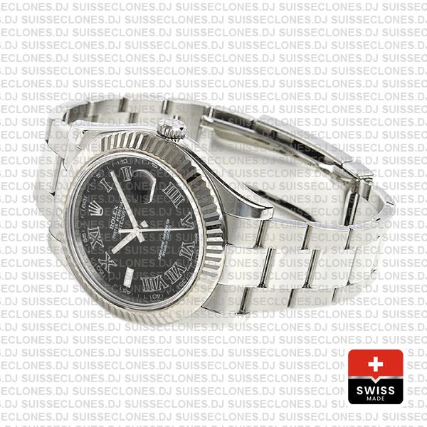 Rolex Datejust Ii Steel 18k White Gold Black Roman 41mm 116334 Swiss Replica