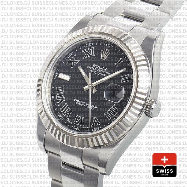 Rolex Datejust Ii Steel 18k White Gold Black Roman 41mm 116334 Swiss Replica