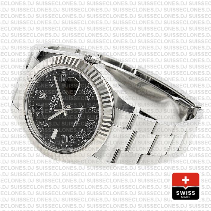 Rolex Datejust Ii Steel 18k White Gold Black Roman 41mm 116334 Swiss Replica