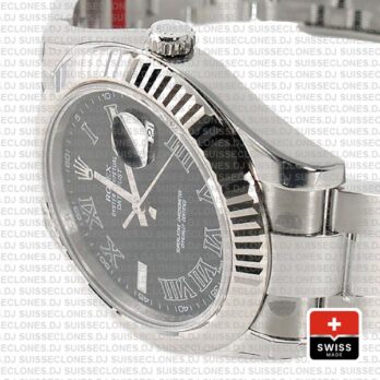 Rolex Datejust Black Roman Dial Replica Watch, the Black Dial 41mm