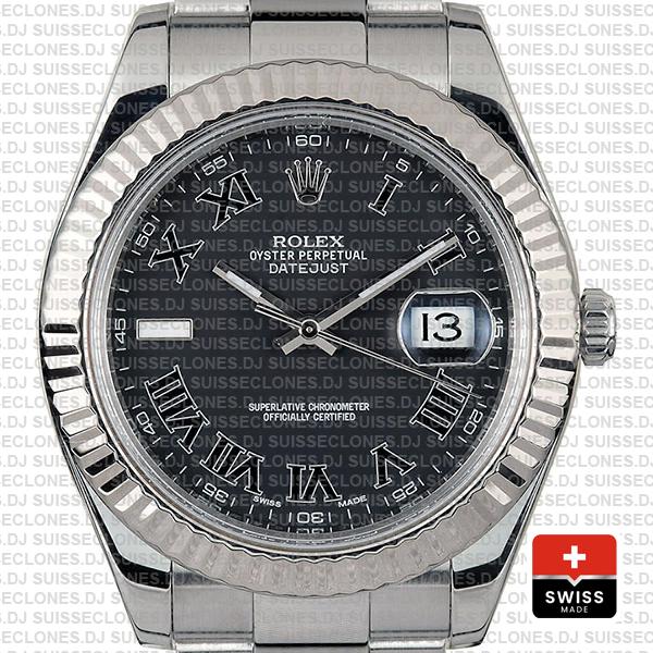 Rolex Datejust Black Roman Dial Replica Watch, the Black Dial 41mm Roman Numerals, Fluted Bezel