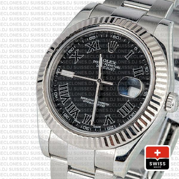 Rolex Datejust Ii Steel 18k White Gold Black Roman 41mm 116334 Swiss Replica