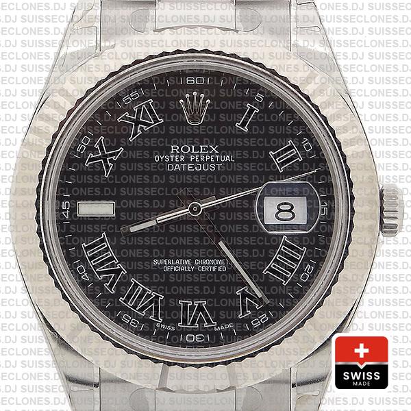 Rolex Datejust Ii Steel 18k White Gold Black Roman 41mm 116334 Swiss Replica