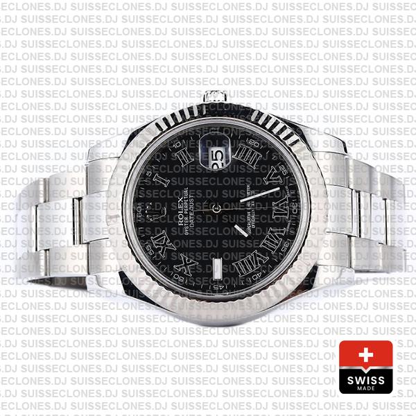 Rolex Datejust Ii Steel 18k White Gold Black Roman 41mm 116334 Swiss Replica