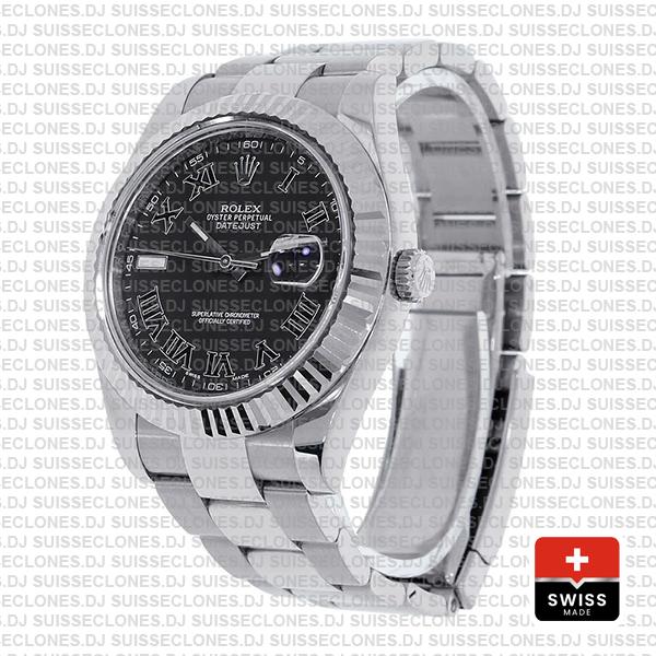 Rolex Datejust Ii Steel 18k White Gold Black Roman 41mm 116334 Swiss Replica