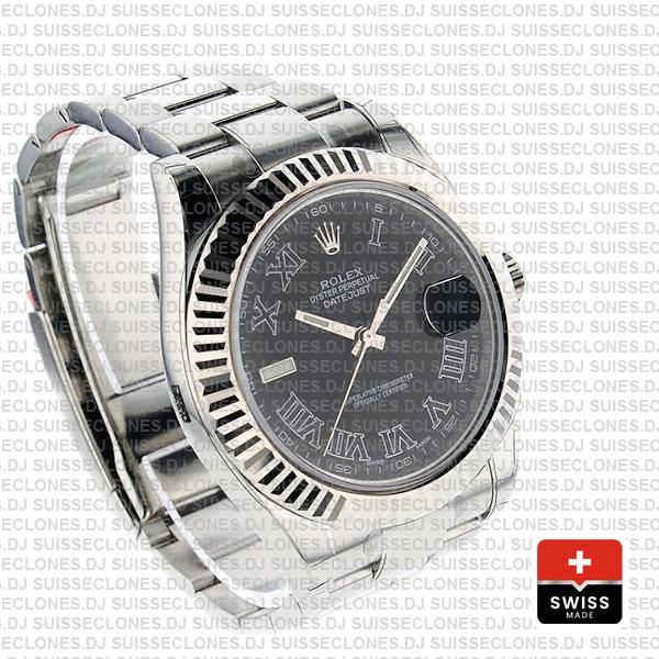 Rolex Datejust Ii Steel 18k White Gold Black Roman 41mm 116334 Swiss Replica