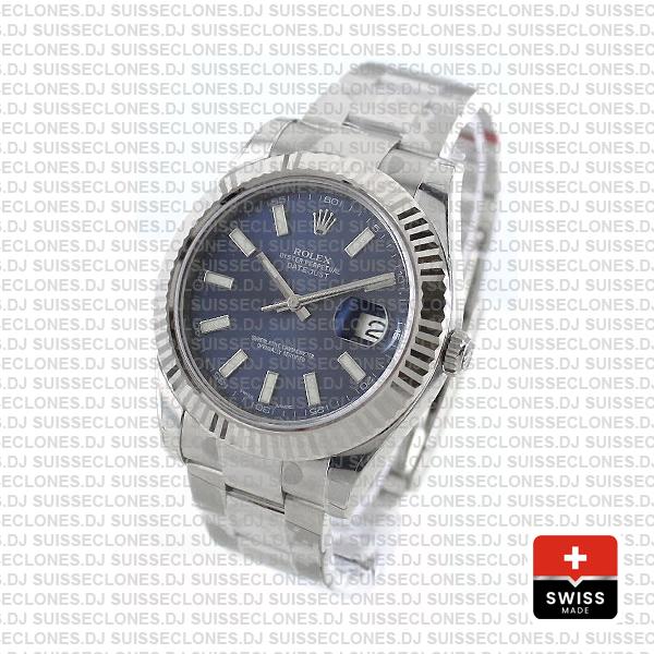 Rolex Datejust Ii Steel 18k White Gold Blue 41mm 116334 Swiss Replica