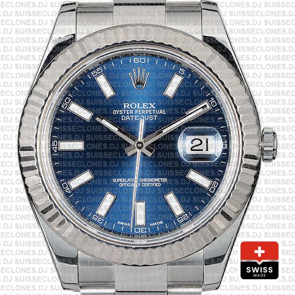Rolex Datejust Ii Steel 18k White Gold Blue 41mm 116334 Swiss Replica