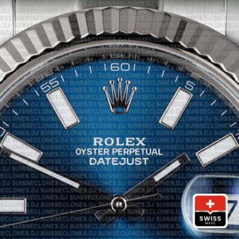 Rolex Datejust ΙΙ 904L Steel Blue Dial Stick Markers 18k White Gold Fluted Bezel 41mm
