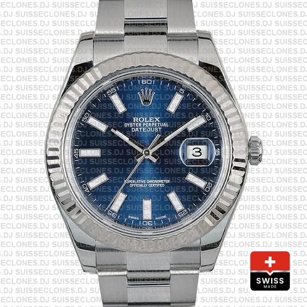 Rolex Datejust Ii Steel 18k White Gold Blue 41mm 116334 Swiss Replica