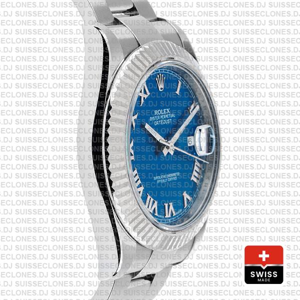 Rolex Datejust ΙΙ 904L Steel Blue Dial Roman Markers 18k White Gold Fluted Bezel 41mm