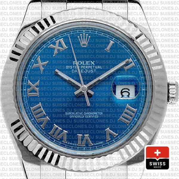 Rolex Datejust Ii Steel 18k White Gold Blue Roman 41mm 116334 Swiss Replica Replica