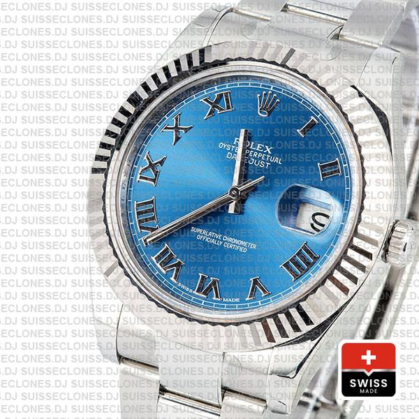 Rolex Datejust Ii Steel 18k White Gold Blue Roman 41mm 116334 Swiss Replica Replica