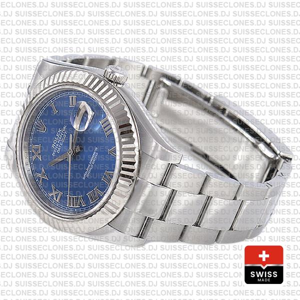 Rolex Datejust Ii Steel 18k White Gold Blue Roman 41mm 116334 Swiss Replica Replica