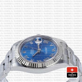 Rolex Datejust ΙΙ 904L Steel Blue Dial Roman Markers 18k White Gold Fluted Bezel 41mm