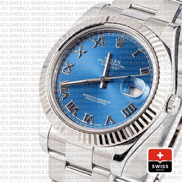 Rolex Datejust Ii Steel 18k White Gold Blue Roman 41mm 116334 Swiss Replica Replica