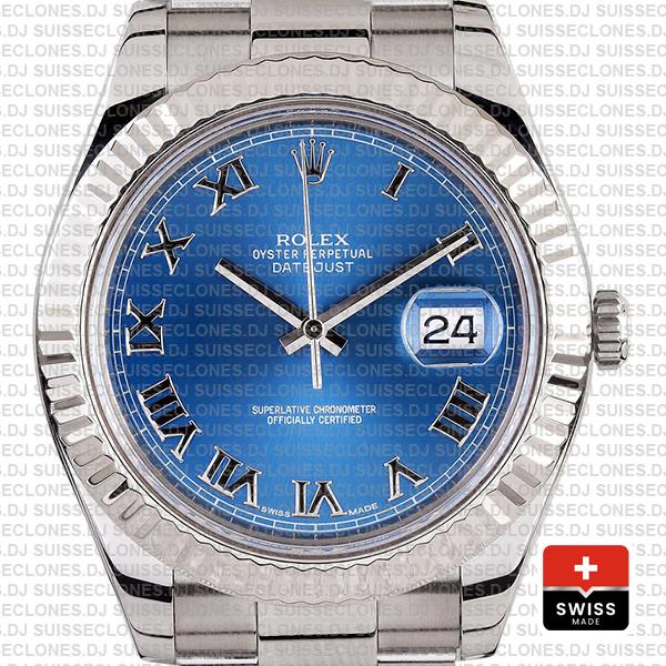 Rolex Datejust Ii Steel 18k White Gold Blue Roman 41mm 116334 Swiss Replica Replica