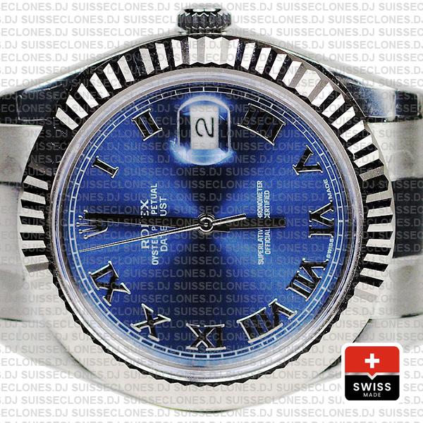 Rolex Datejust Ii Steel 18k White Gold Blue Roman 41mm 116334 Swiss Replica Replica