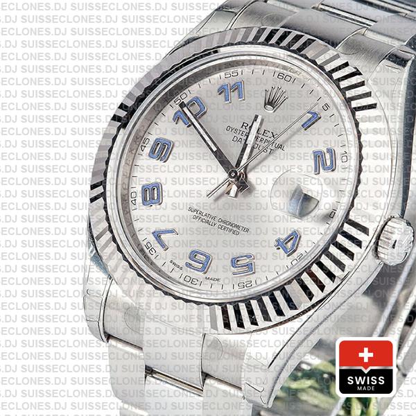 Rolex Datejust ΙΙ 904L Steel Silver Dial Arabic Numerals 18k White Gold Fluted Bezel 41mm