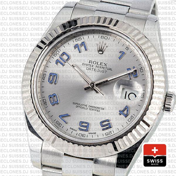 Rolex Datejust Ii Steel 18k White Gold Silver Arabic 41mm 116334 Swiss Replica Replica