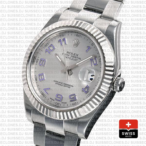 Rolex Datejust ΙΙ 904L Steel Silver Dial Arabic Numerals 18k White Gold Fluted Bezel 41mm
